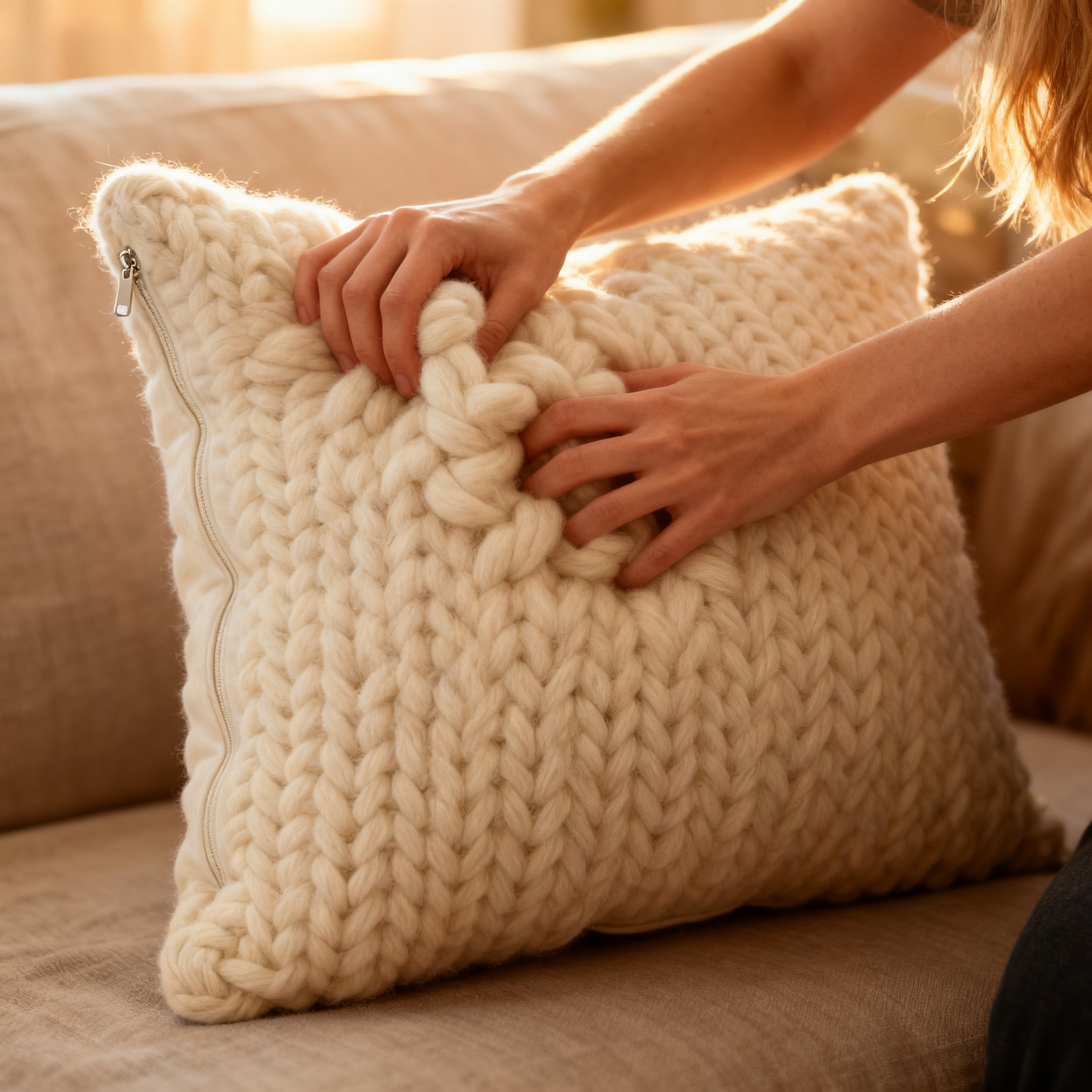 🧶 Soft Textures, Warm Moments — A Knitted Cushion Cover Made for Cozy Living Spaces
