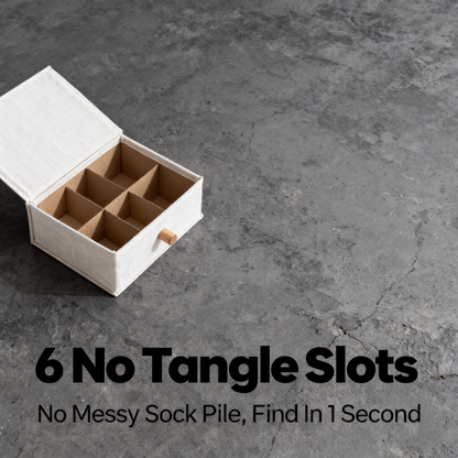 Sock Drawer Organizer — 6-Slot Bamboo Wood Divider Box with Removable Washable Cover