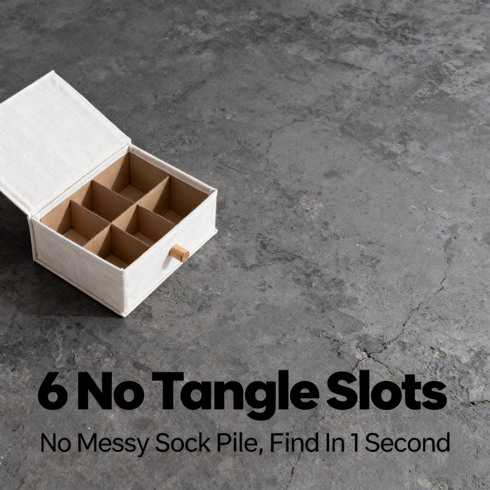 Sock Drawer Organizer — 6-Slot Bamboo Wood Divider Box with Removable Washable Cover