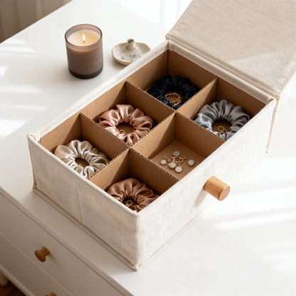 Sock Drawer Organizer — 6-Slot Bamboo Wood Divider Box with Removable Washable Cover