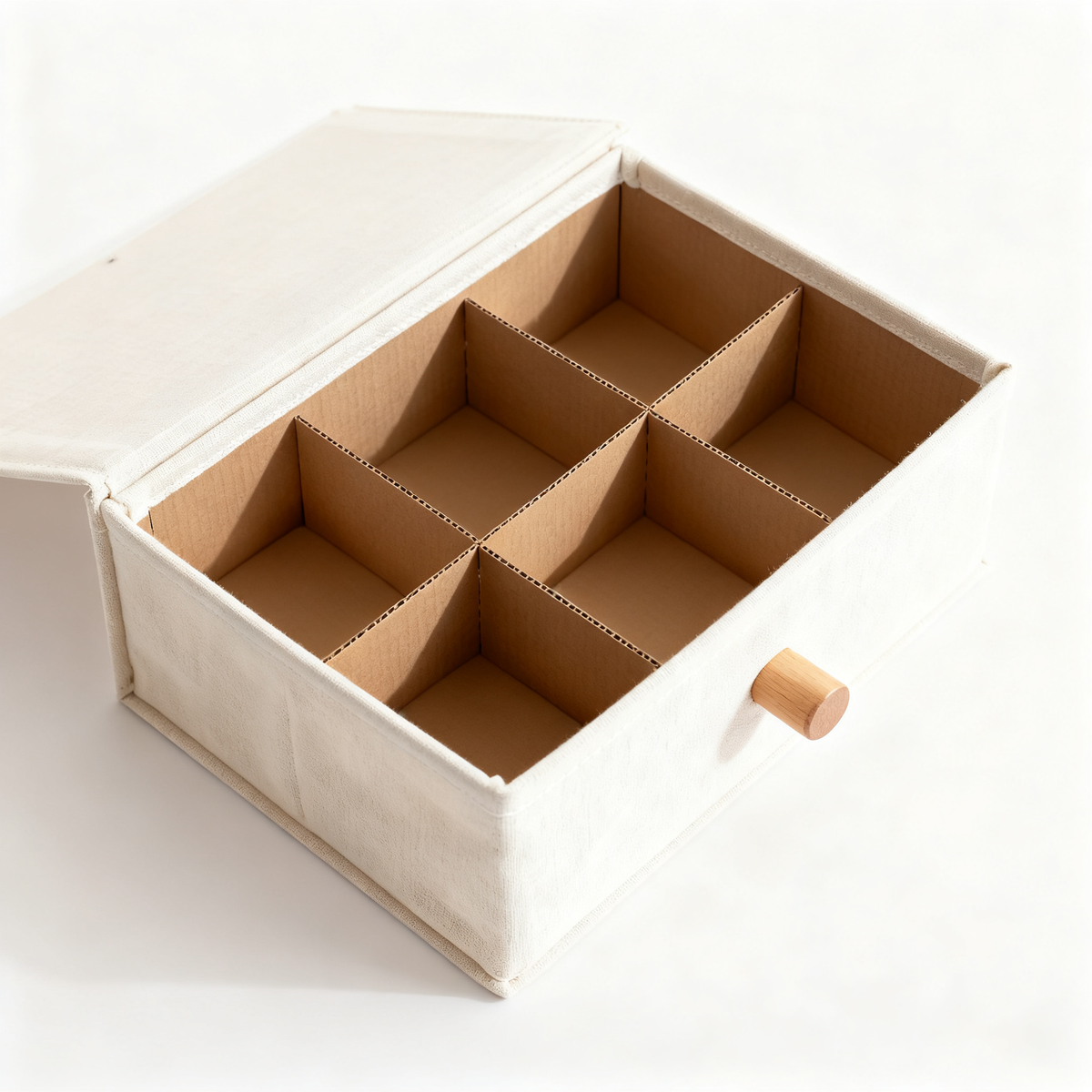 Sock Drawer Organizer — 6-Slot Bamboo Wood Divider Box with Removable Washable Cover