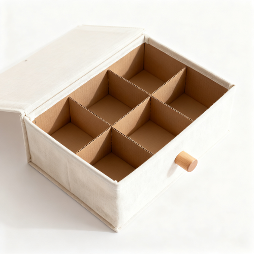 Sock Drawer Organizer — 6-Slot Bamboo Wood Divider Box with Removable Washable Cover