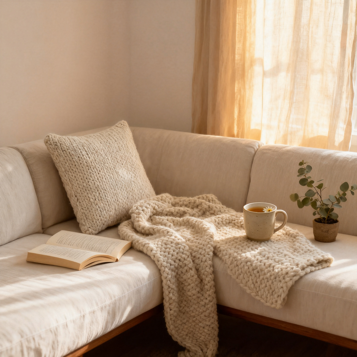 ☁️ Sink Into the Weekend — Chunky Knit Throw Blanket & Pillow Cover Set in Pre-Matched Cream White, Zero Pilling After Every Wash