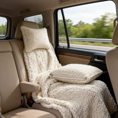 ☁️ Sink Into the Weekend — Chunky Knit Throw Blanket & Pillow Cover Set in Pre-Matched Cream White, Zero Pilling After Every Wash
