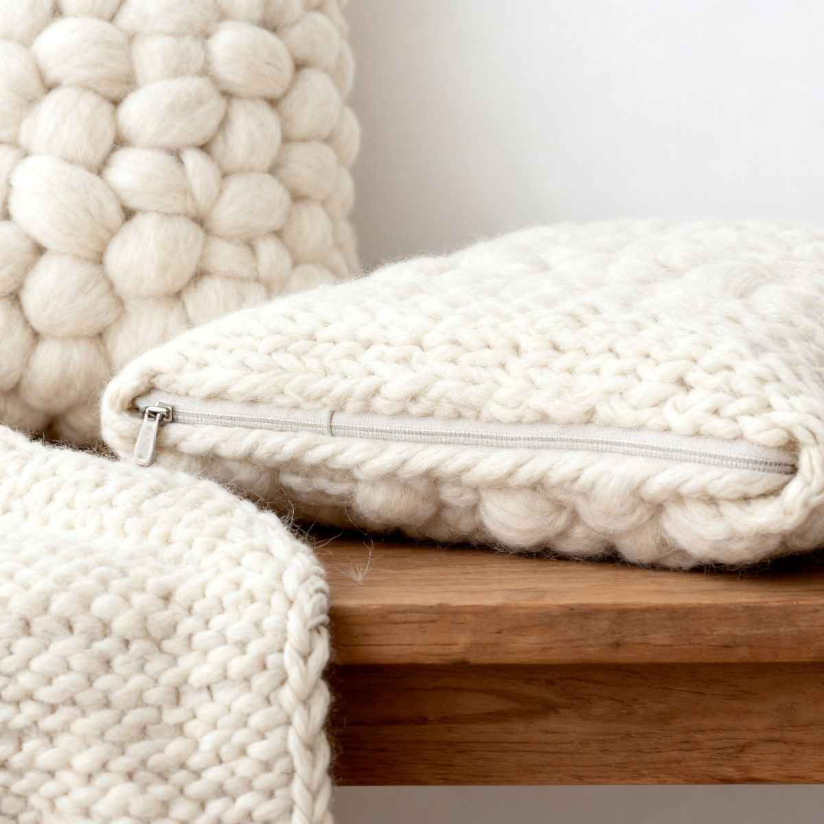 ☁️ Sink Into the Weekend — Chunky Knit Throw Blanket & Pillow Cover Set in Pre-Matched Cream White, Zero Pilling After Every Wash