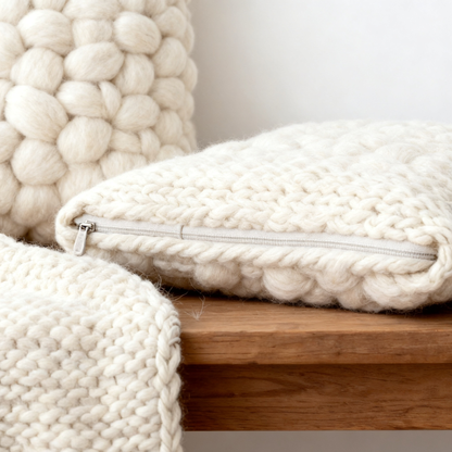 ☁️ Sink Into the Weekend — Chunky Knit Throw Blanket & Pillow Cover Set in Pre-Matched Cream White, Zero Pilling After Every Wash