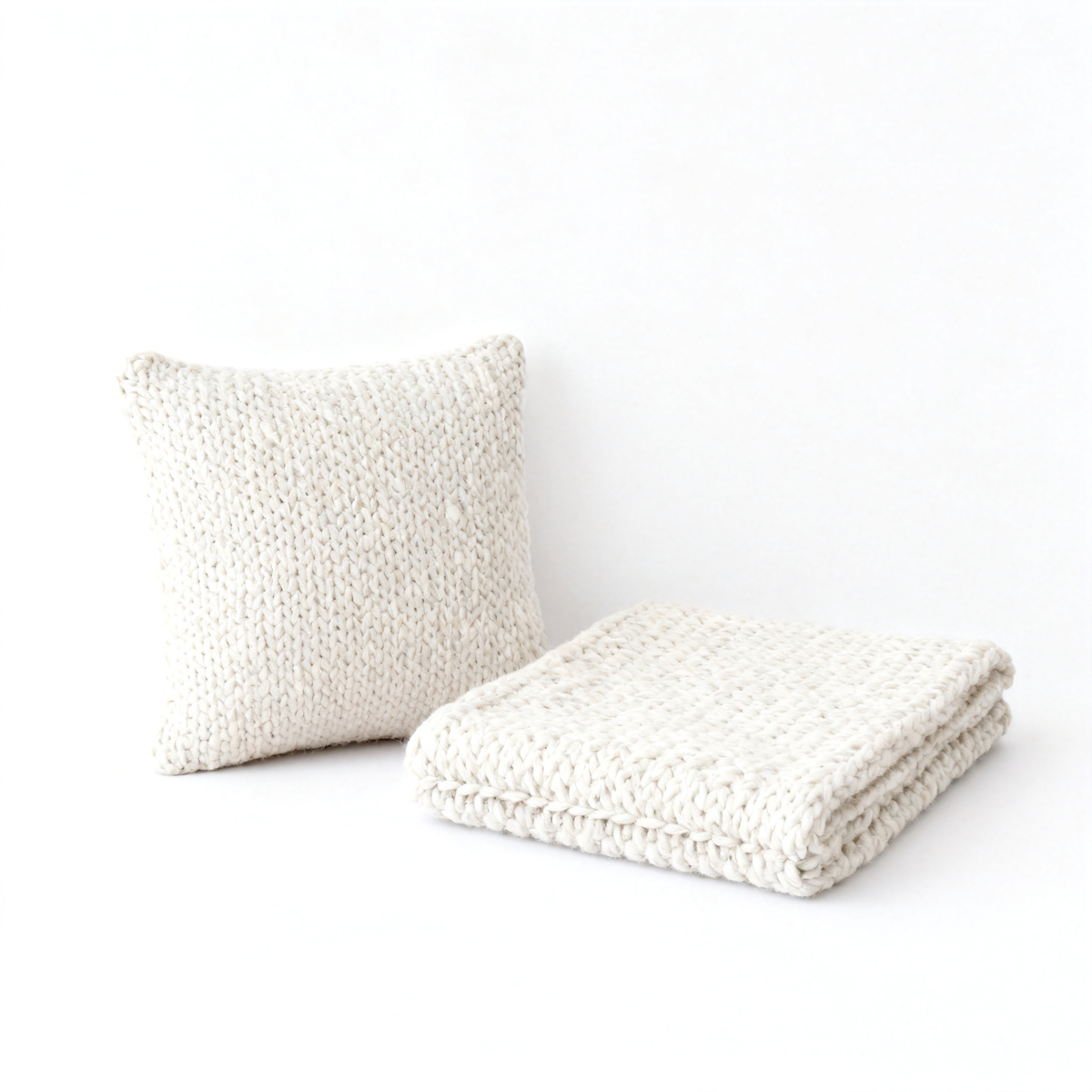 ☁️ Sink Into the Weekend — Chunky Knit Throw Blanket & Pillow Cover Set in Pre-Matched Cream White, Zero Pilling After Every Wash