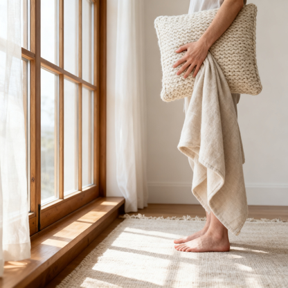 ☁️ Sink Into the Weekend — Chunky Knit Throw Blanket & Pillow Cover Set in Pre-Matched Cream White, Zero Pilling After Every Wash