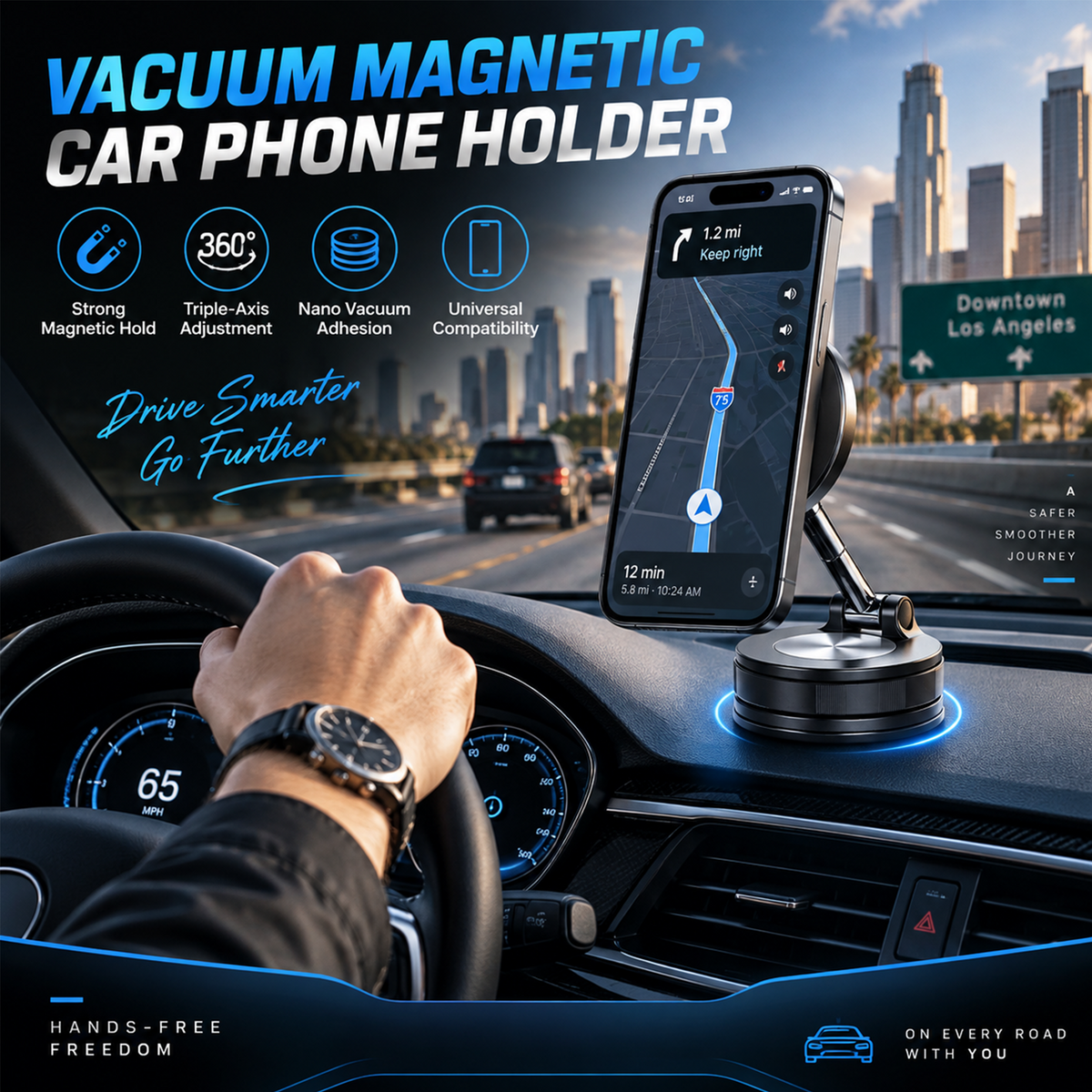 360° Vacuum Magnetic Phone Mount – Adjustable Phone Holder for Car, Desk & Home