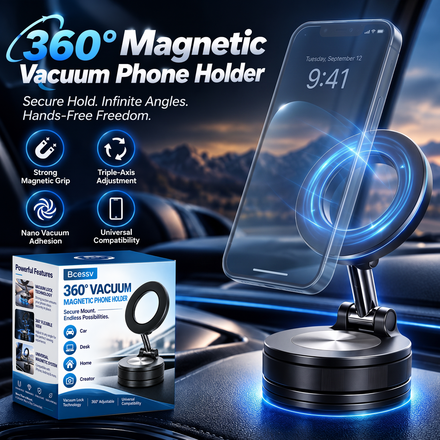 360° Vacuum Magnetic Phone Mount – Adjustable Phone Holder for Car, Desk & Home