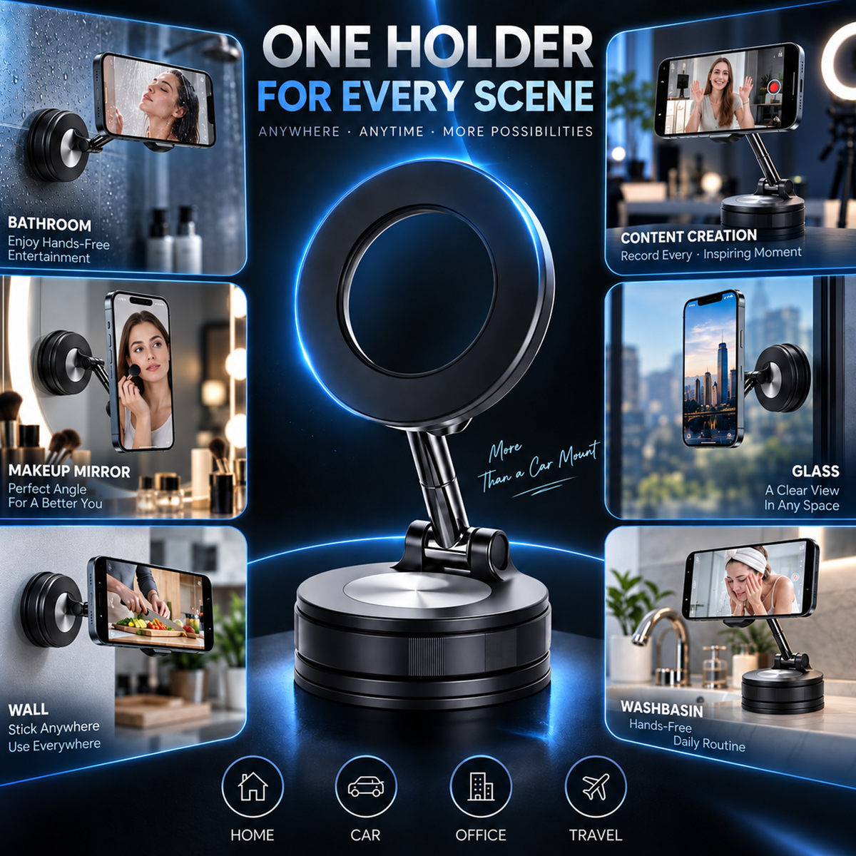 360° Vacuum Magnetic Phone Mount – Adjustable Phone Holder for Car, Desk & Home