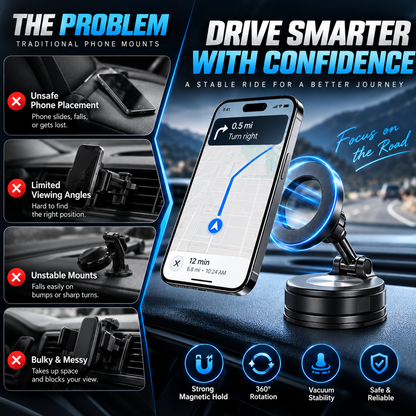 360° Vacuum Magnetic Phone Mount – Adjustable Phone Holder for Car, Desk & Home