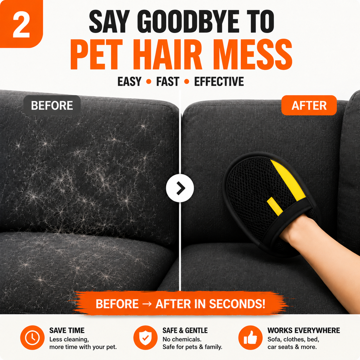 ⭕The Pet Hair Removal Glove – Swipe to Lift Fur from Furniture, Clothes & Cars | Limited Time: 70% OFF🔥