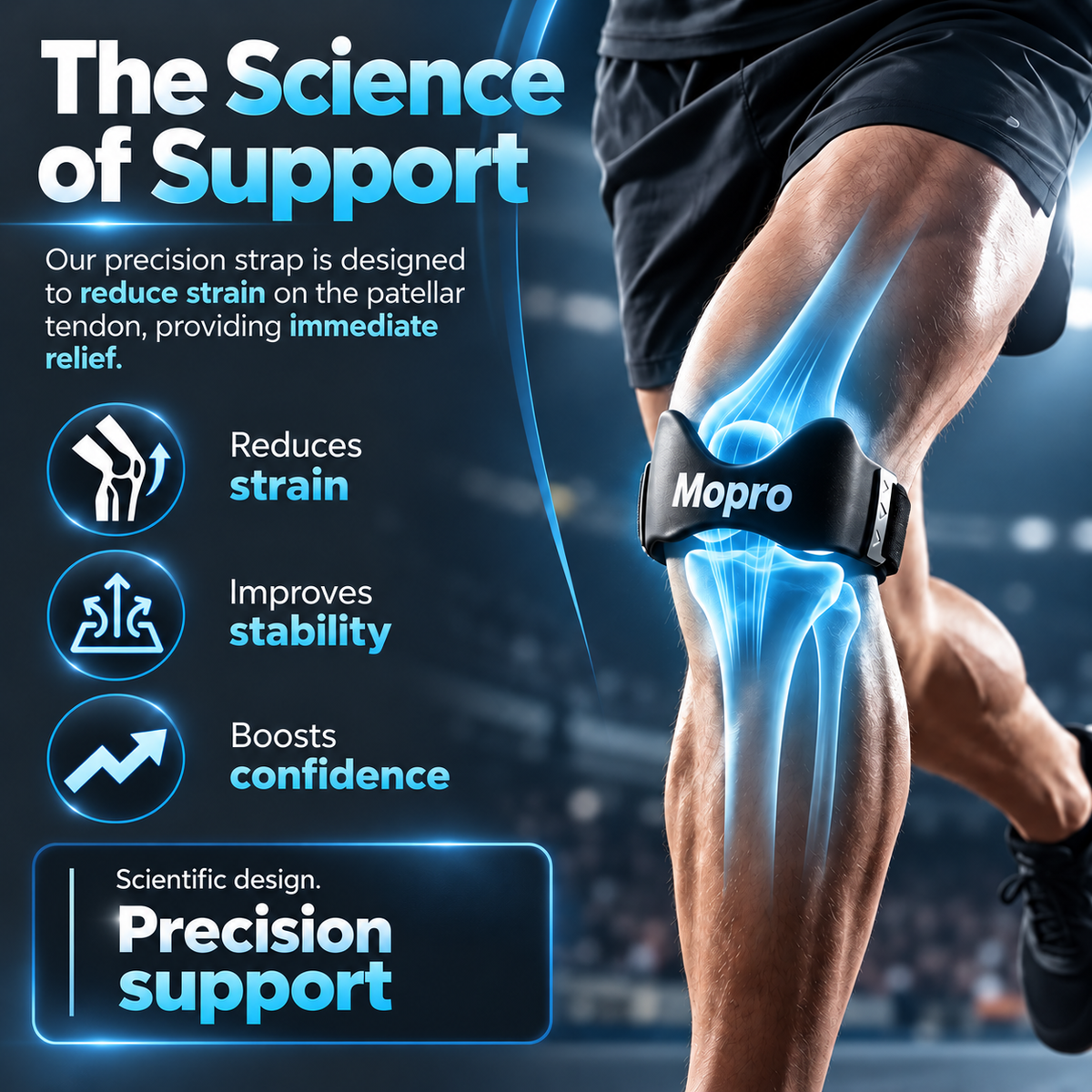 💧MoproPrecision Knee Support Strap – 2026 Upgraded Patella Support Band  Adjustable, Non-Slip, Shock-Absorbing & Breathable Knee Support for Running, Cycling & Fitness